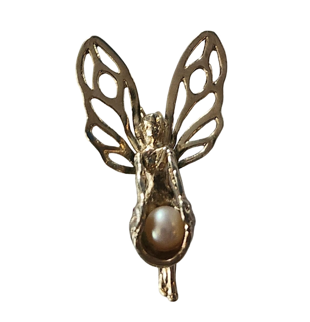 Antique Art Nouveau Early 20th Century Fairy  with Pearl C-Clasp Pin Brooch